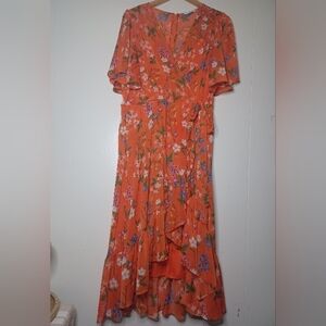 Calvin Klein Orange Floral High Low Dress